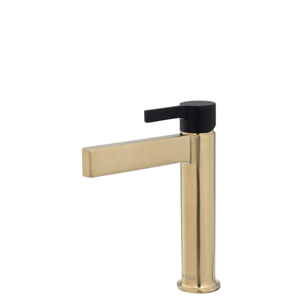 Fienza Sansa Basin Mixer - Urban Brass With Matte Black Handle