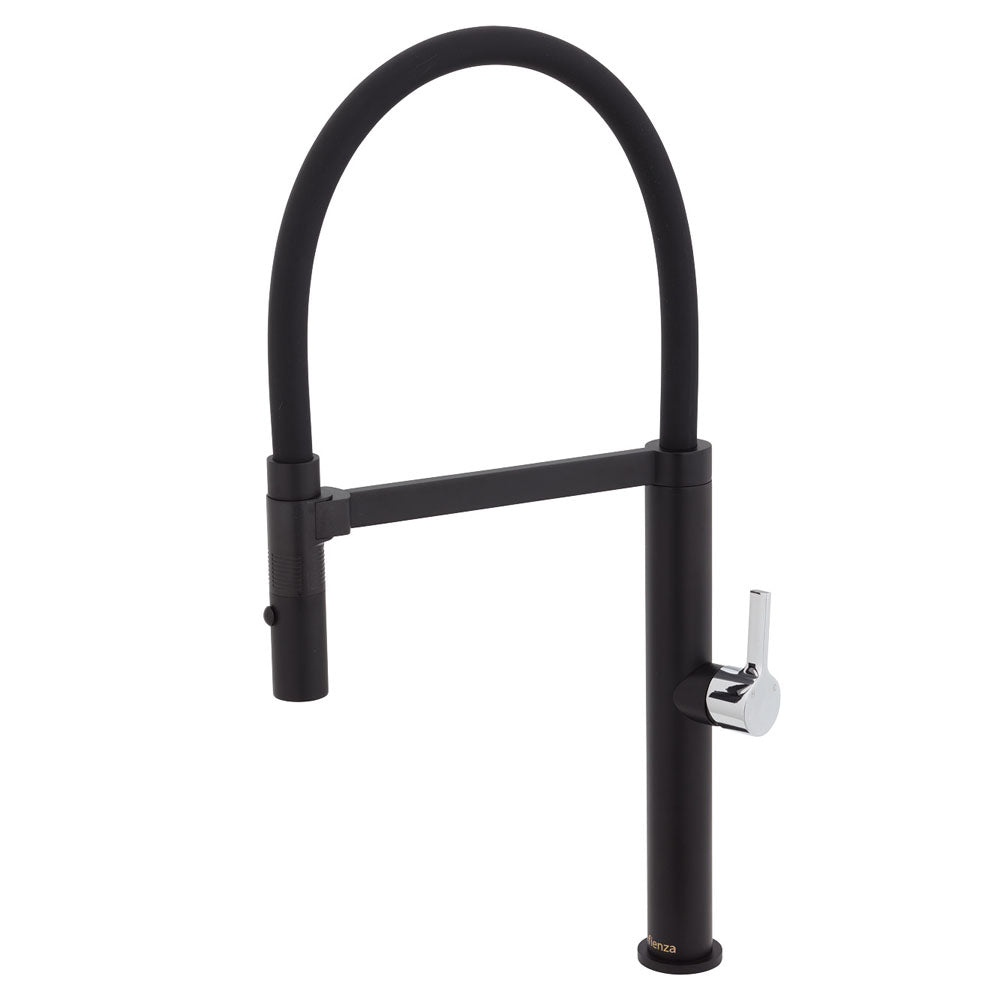 Fienza Sansa Pull Down Sink Mixer - Matte Black With Chrome Handle