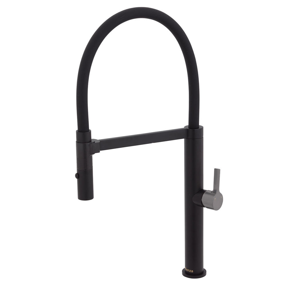 Fienza Sansa Pull Down Sink Mixer - Matte Black With Gun Metal Handle