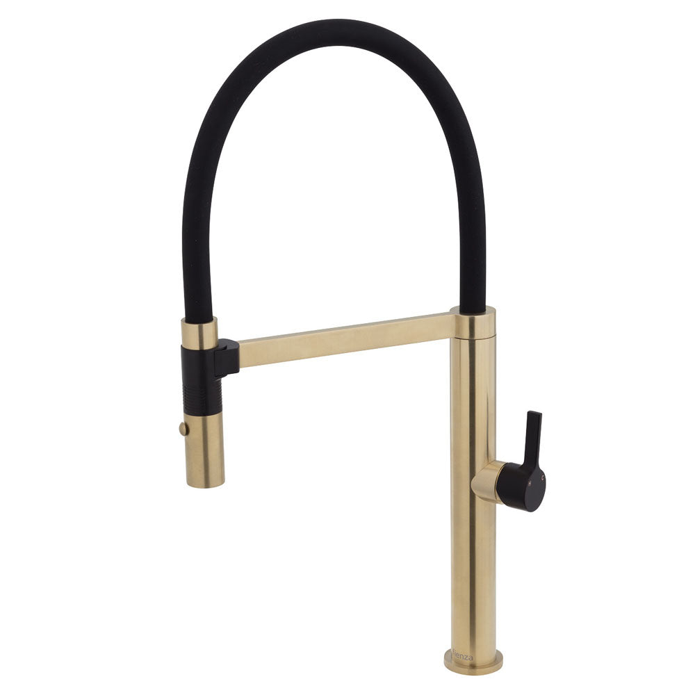 Fienza Sansa Pull Down Sink Mixer - Urban Brass With Matte Black Handle