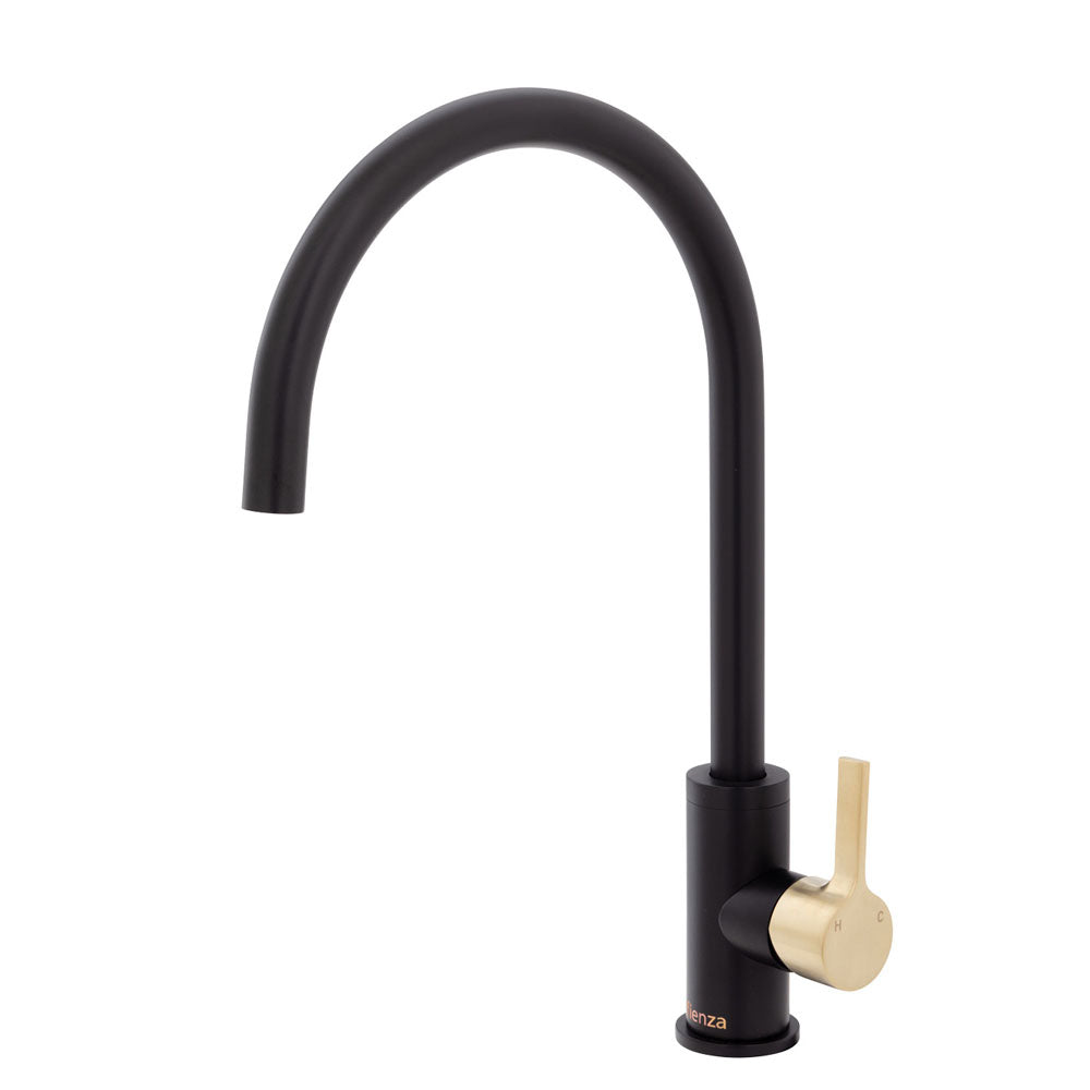 Fienza Sansa Sink Mixer - Matte Black With Urban Brass Handle