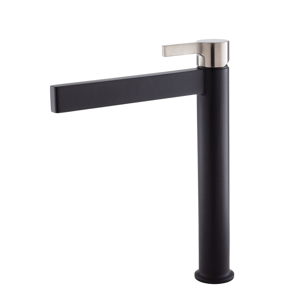 Fienza Sansa Tall Basin Mixer - Matte Black With Brushed Nickel Handle