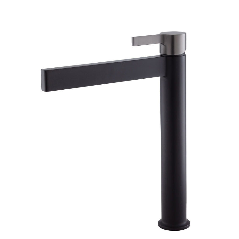 Fienza Sansa Tall Basin Mixer - Matte Black With Gun Metal Handle