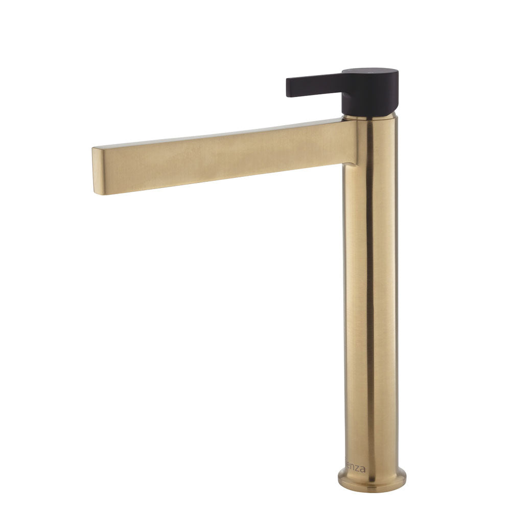 Fienza Sansa Tall Basin Mixer - Urban Brass With Matte Black Handle