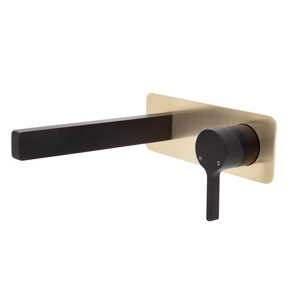 Fienza Sansa Wall Basin Mixer Set - Matte Black - Urban Brass Plate