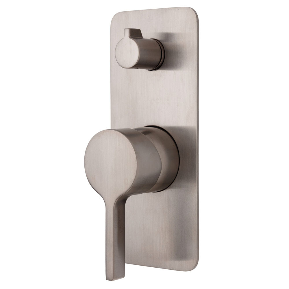 Fienza Sansa Wall Diverter Mixer - Brushed Nickel - Soft Square Plate