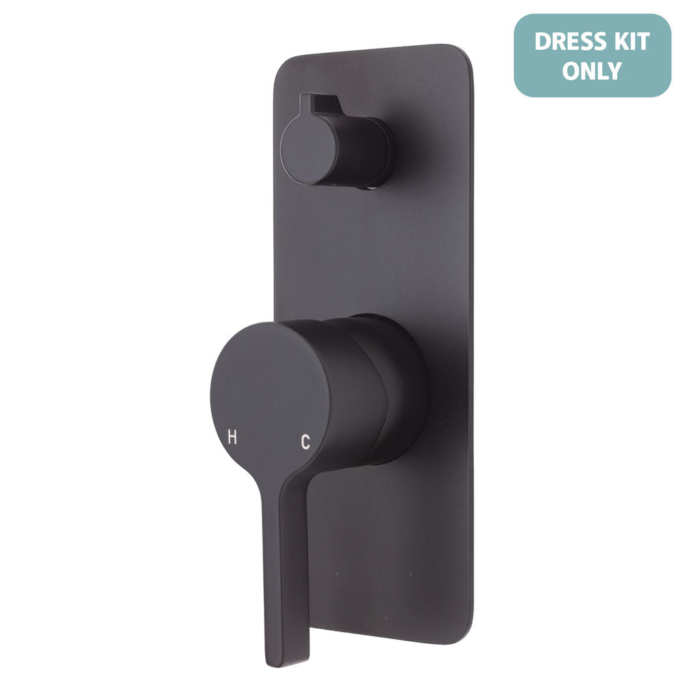 Fienza Sansa Wall Diverter Mixer Dress Kit - Matte Black - Soft Square Plate