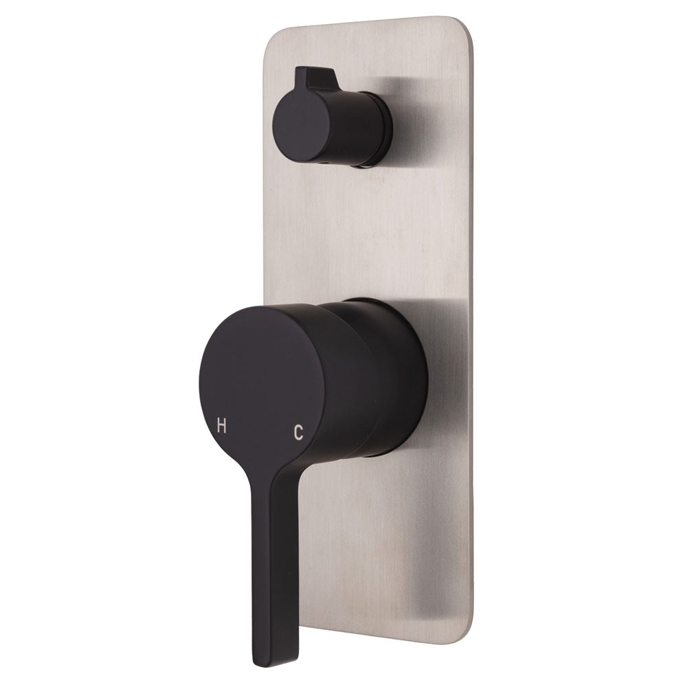 Fienza Sansa Wall Diverter Mixer - Matte Black - Soft Square Brushed Nickel Plate