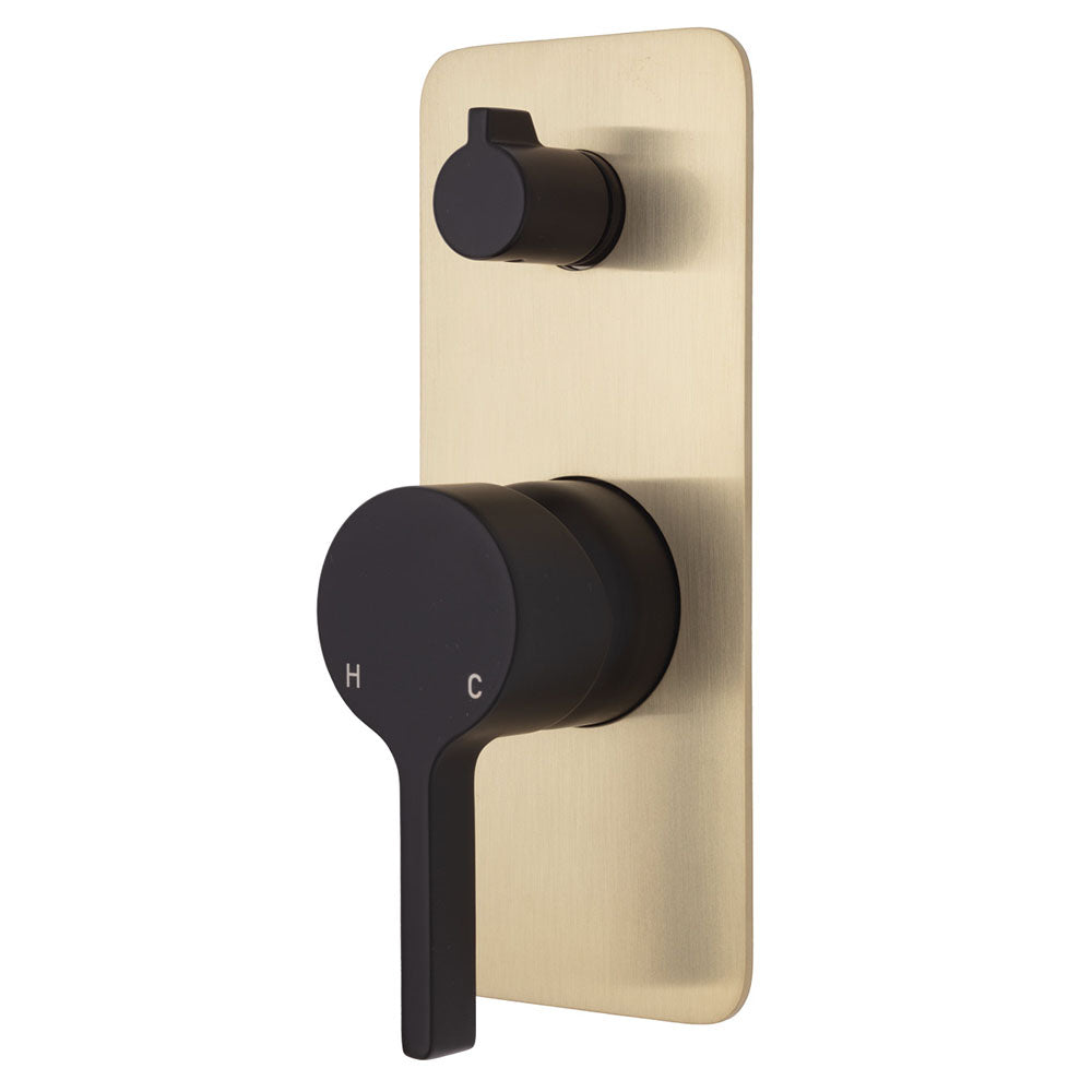 Fienza Sansa Wall Diverter Mixer - Matte Black - Soft Square Urban Brass Plate