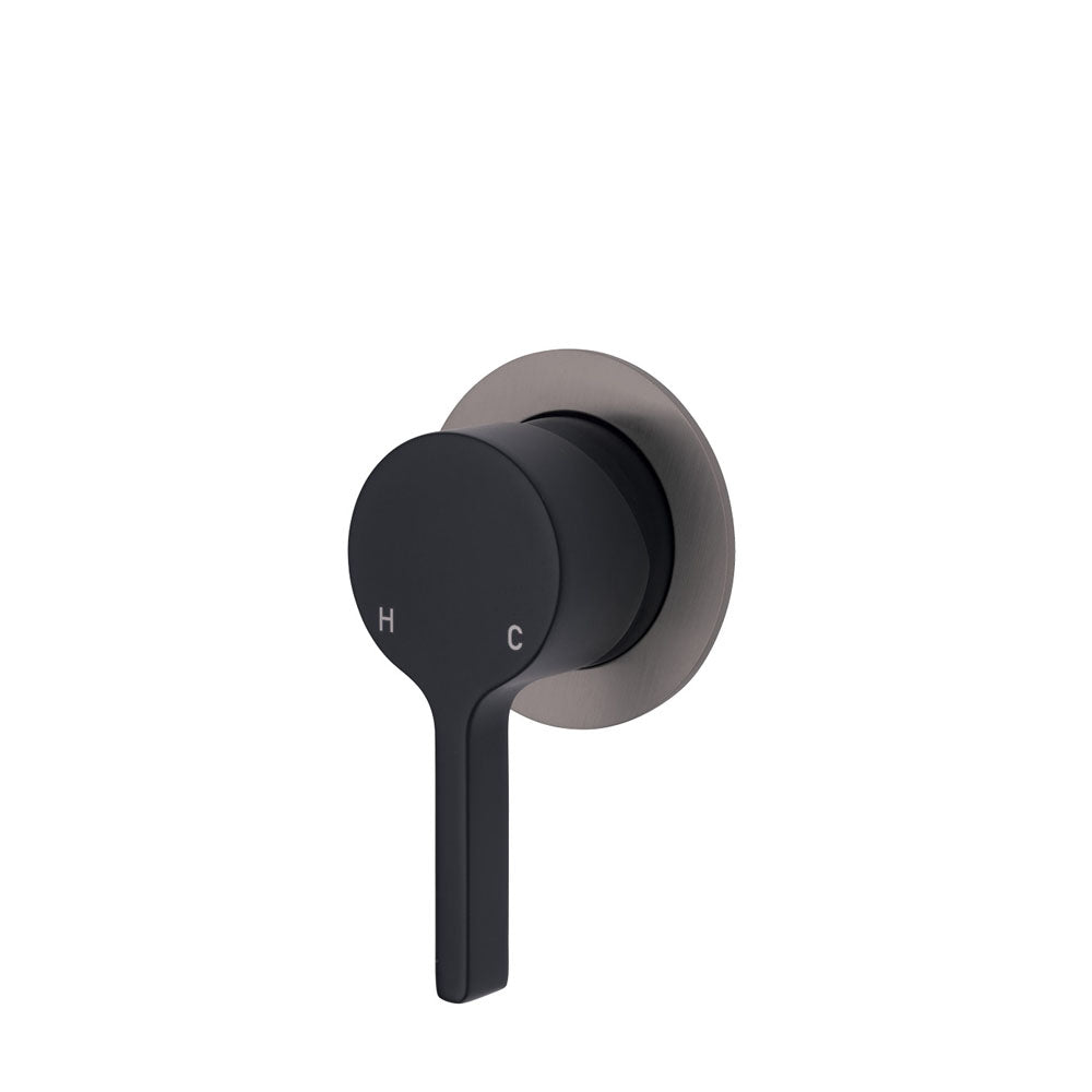 Fienza Sansa Wall Mixer - Matte Black - Small Round Gun Metal Plate