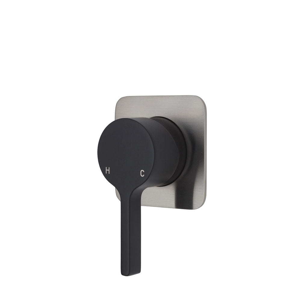 Fienza Sansa Wall Mixer - Matte Black - Soft Square Brushed Nickel Plate