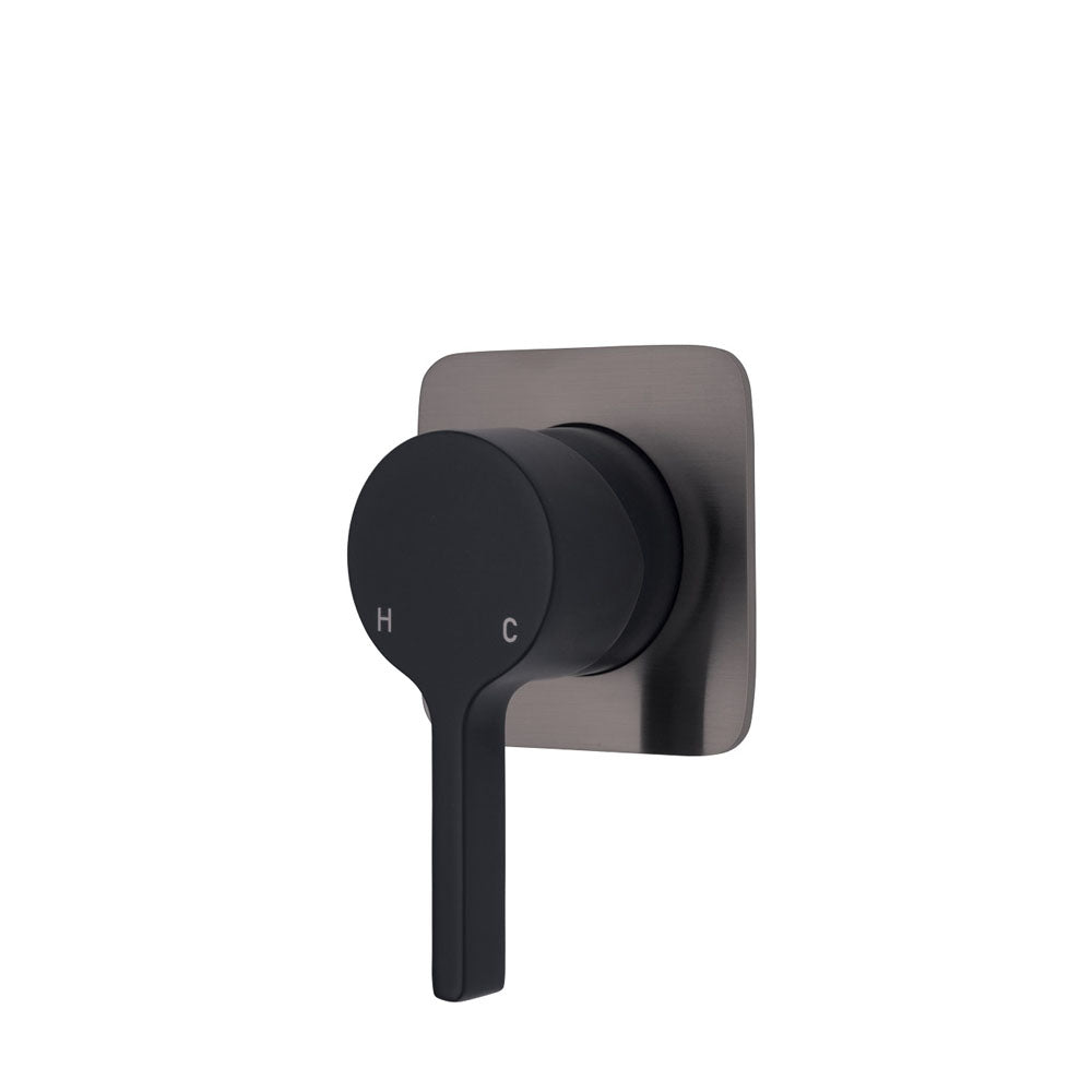 Fienza Sansa Wall Mixer - Matte Black - Soft Square Gun Metal Plate