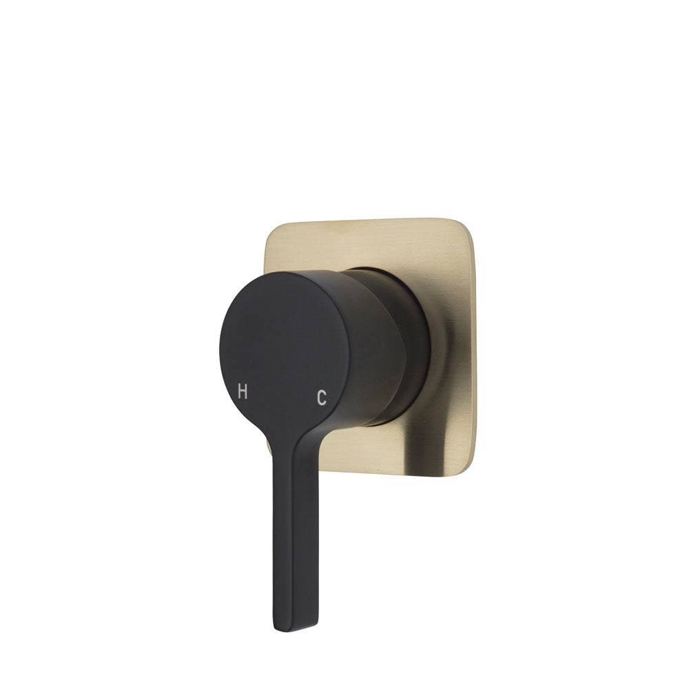 Fienza Sansa Wall Mixer - Matte Black - Soft Square Urban Brass Plate