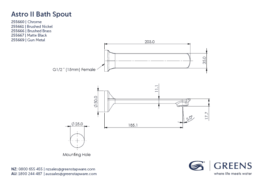 Greens Astro II Bath Spout - Gun Metal