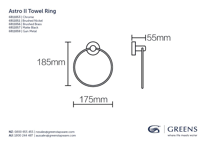 Greens Astro II Towel Ring - Gun Metal