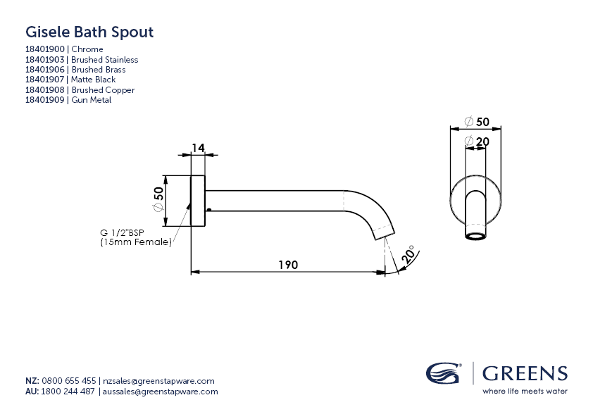 Greens Gisele Bath Spout - Brushed Stainless