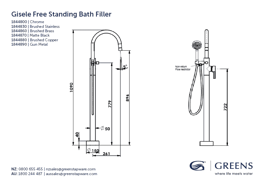 Greens Gisele Freestanding Bath Filler - Brushed Brass