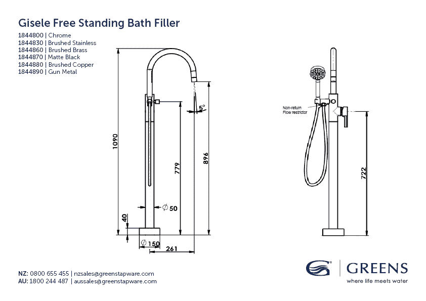 Greens Gisele Freestanding Bath Filler - Gun Metal