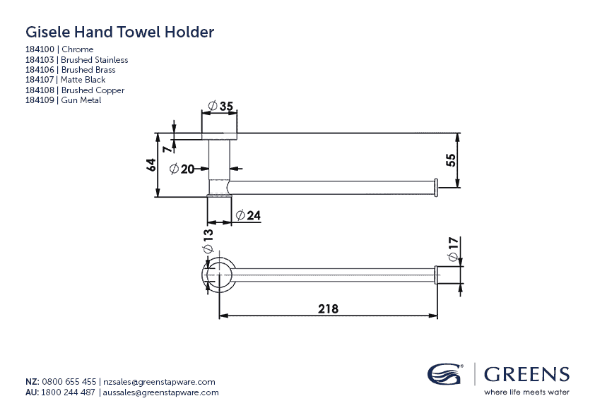 Greens Gisele Hand Towel Holder - Gun Metal