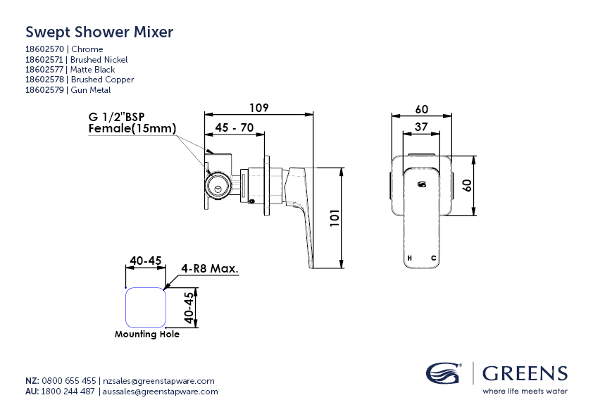 Greens Swept Shower Mixer - Brushed Nickel