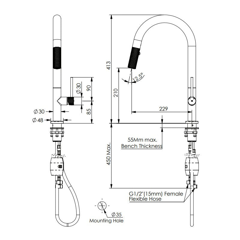 Greens Tesora Pull Down Sink Mixer - Brushed Copper