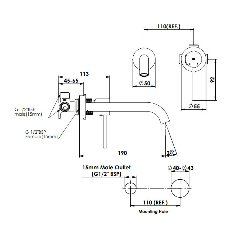 Greens Tesora Wall Basin Mixer - Brushed Nickel