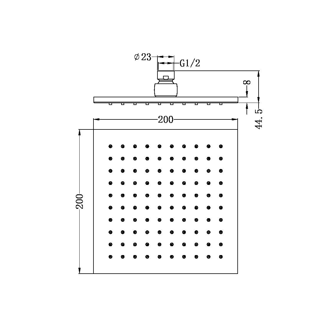 Nero 200mm Square Shower Head - Chrome