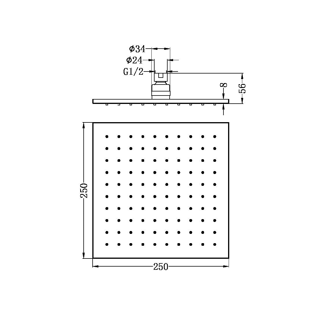 Nero 250mm Square Shower Head - Chrome