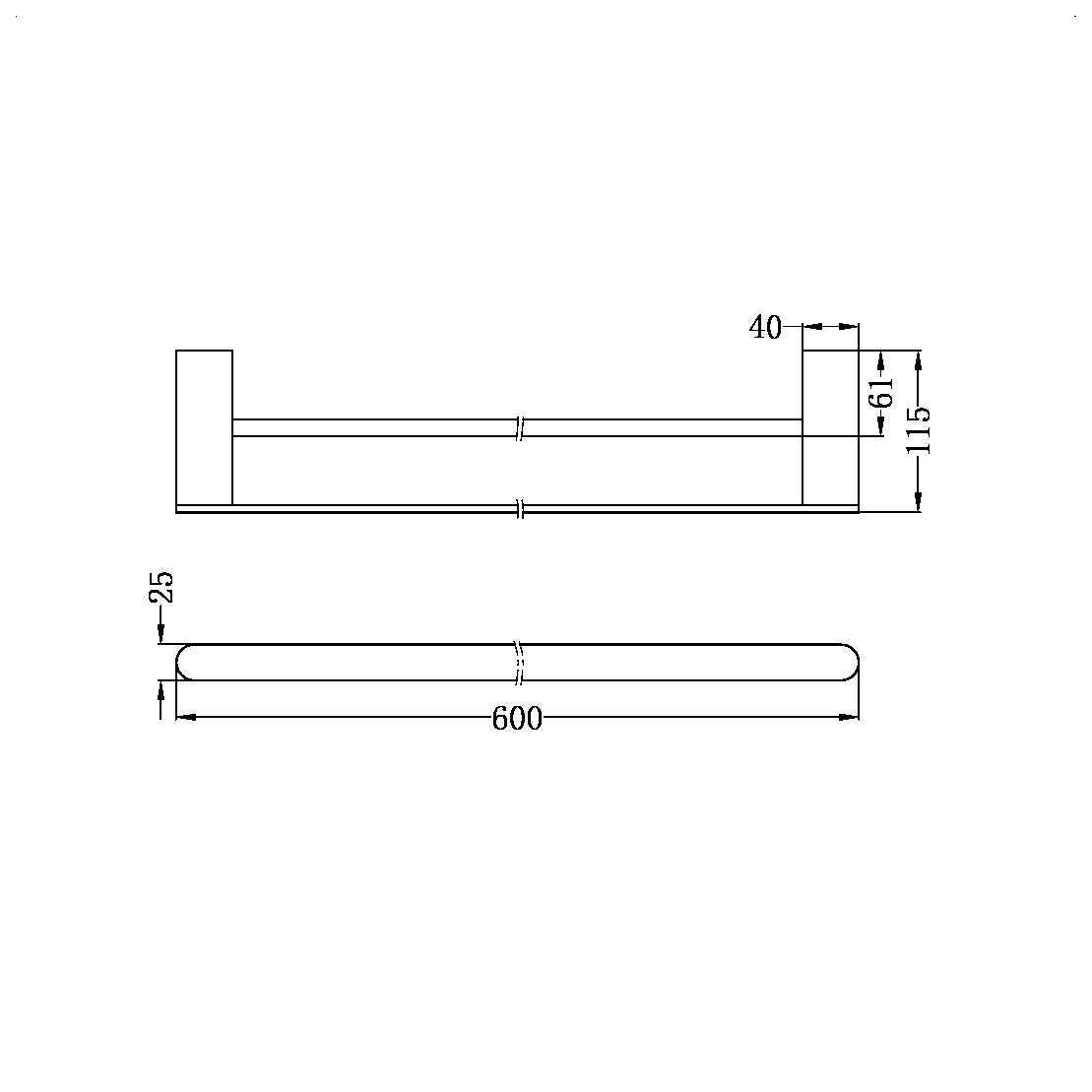 Nero Bianca Double Towel Rail 600mm - Brushed Nickel