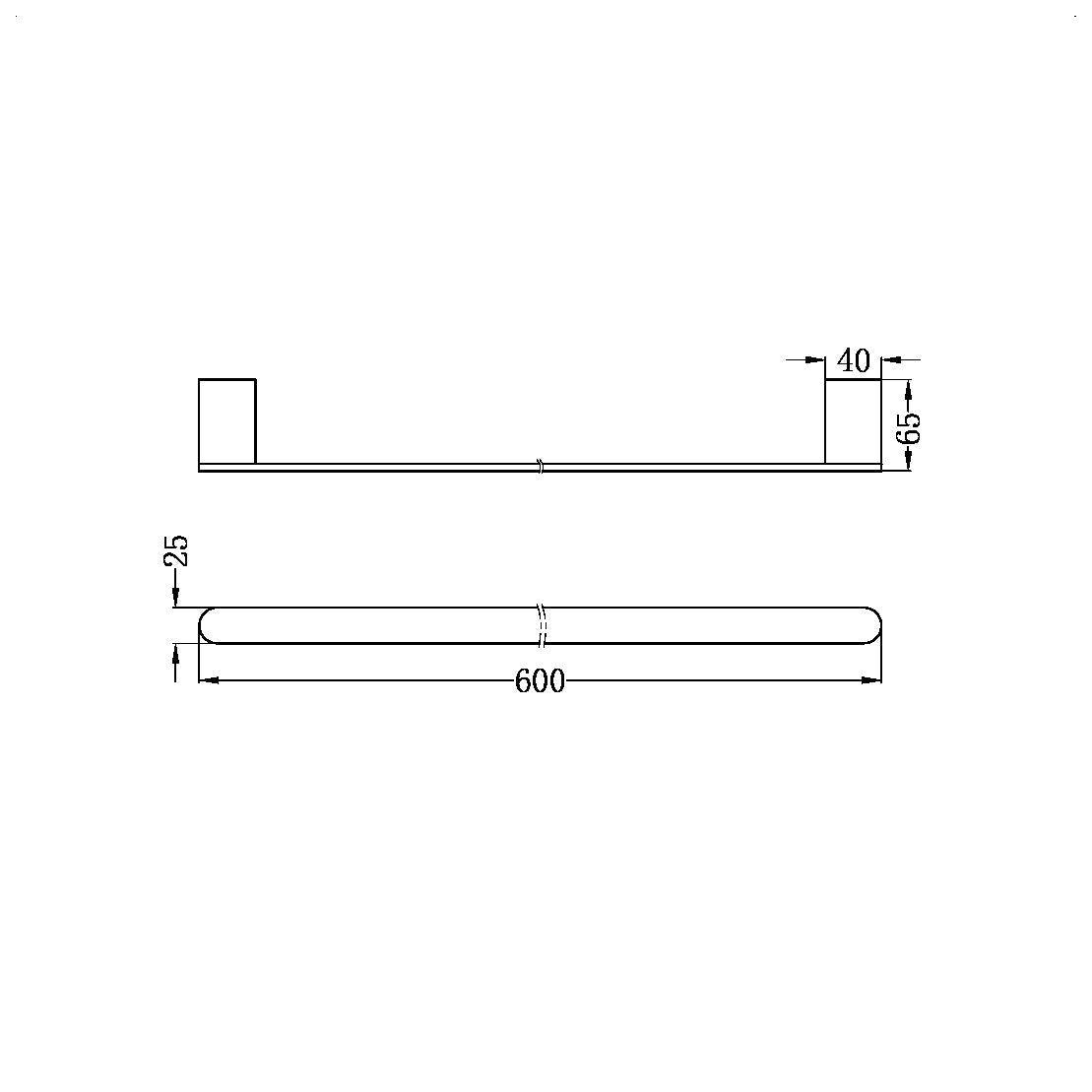 Nero Bianca Single Towel Rail 600mm - Brushed Nickel