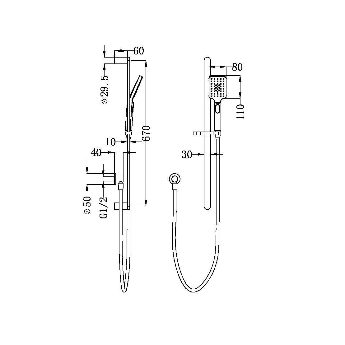 Nero Bianca/Ecco Rail Shower - Brushed Nickel