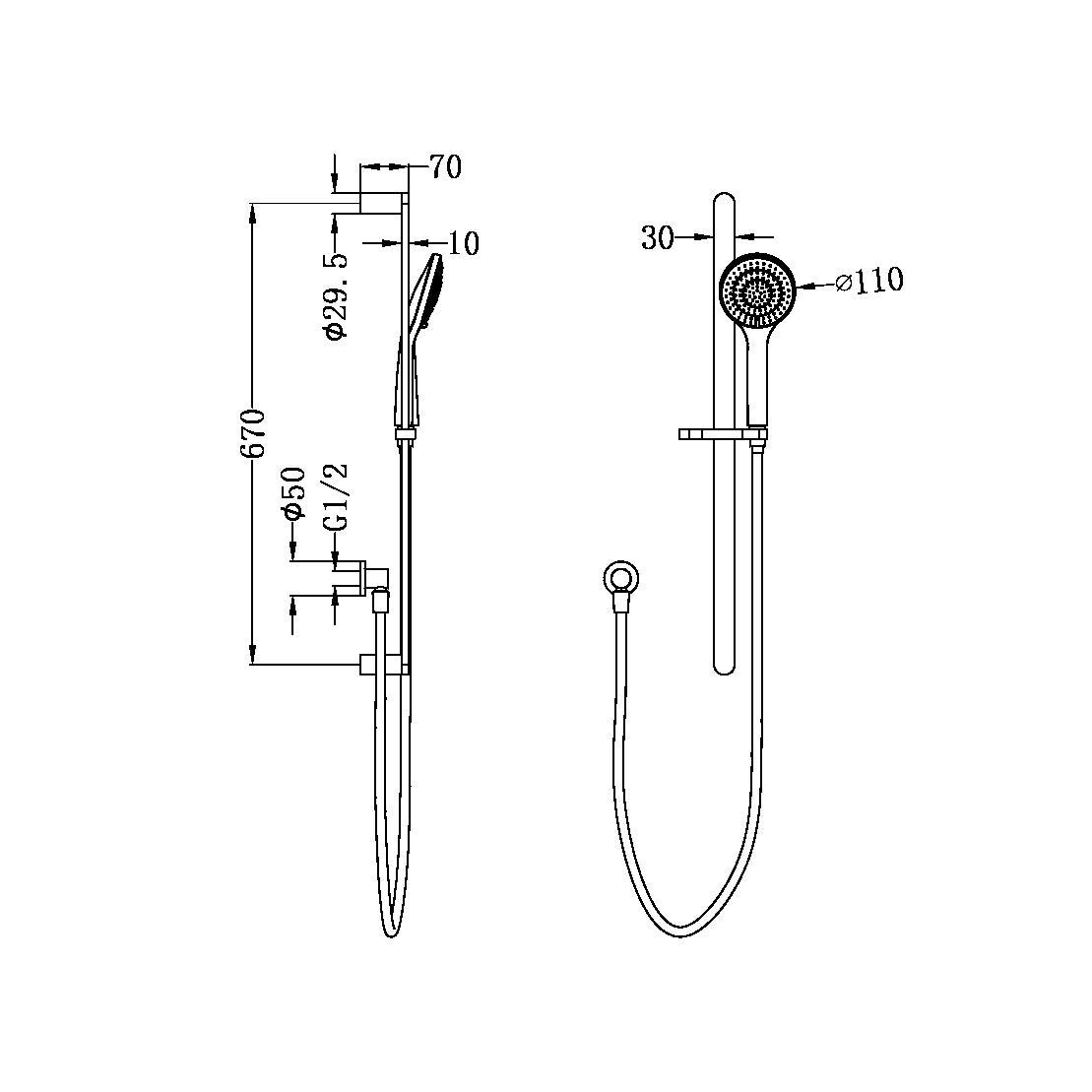 Nero Bianca/Ecco Rail Shower With Air Shower - Brushed Nickel