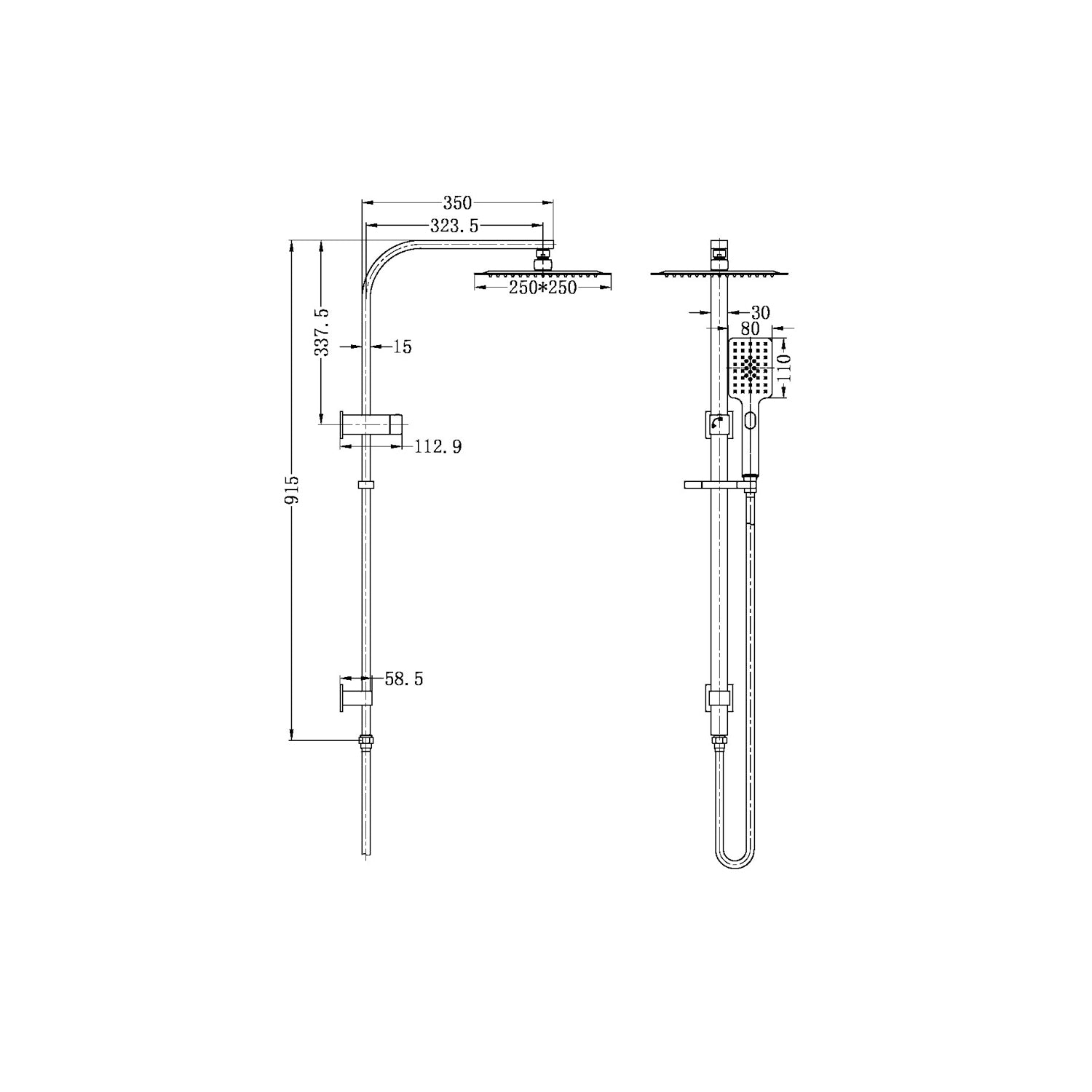 Nero Celia/Bianca Shower Set Square Head - Chrome