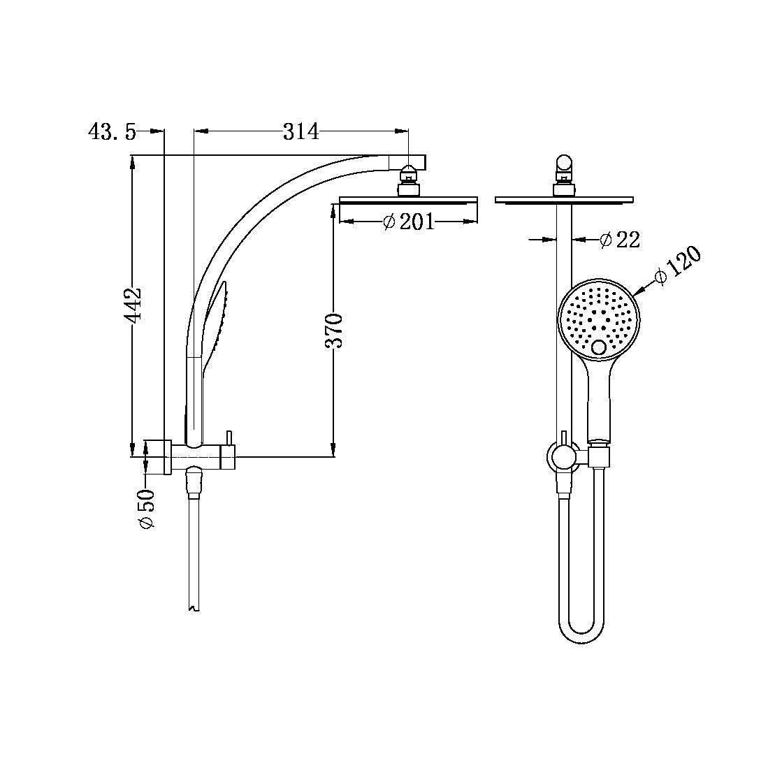 Nero Dolce 2 In 1 Shower - Brushed Nickel