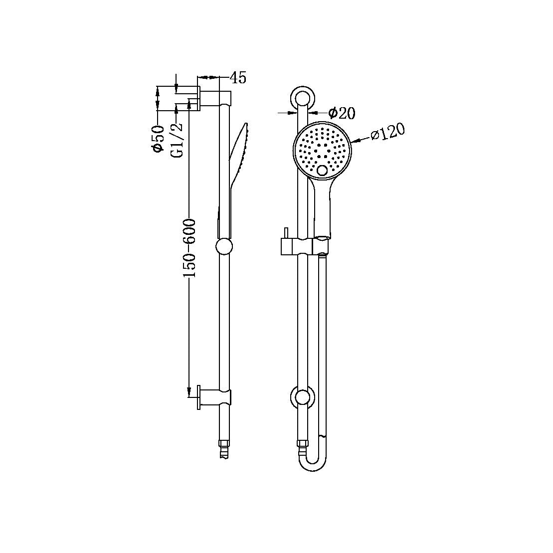 Nero Dolce 3 Function Rail Shower Brushed Gold