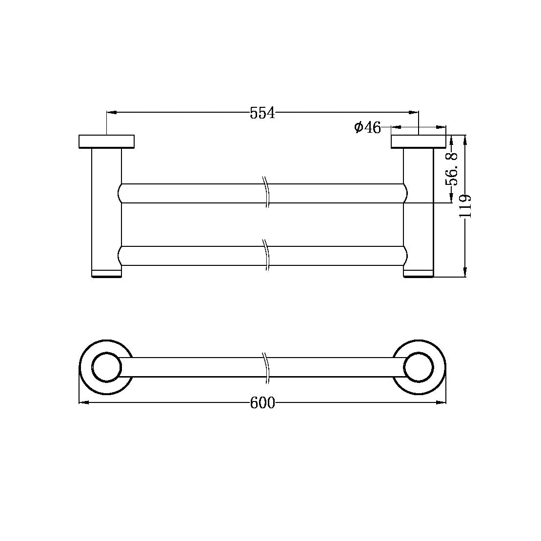 Nero Dolce Double Towel Rail 600mm - Brushed Nickel