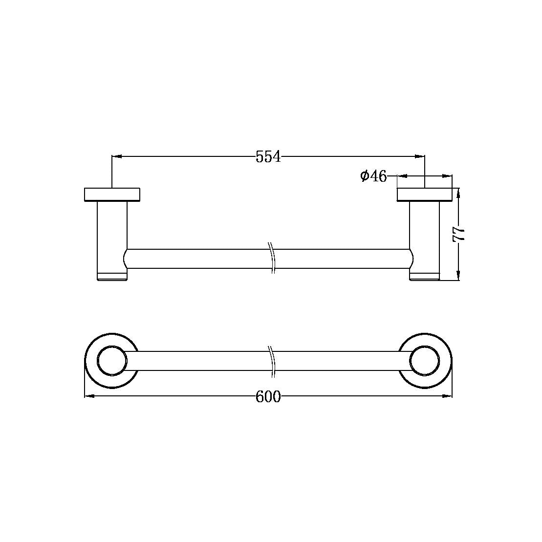 Nero Dolce Single Towel Rail 600mm - Brushed Nickel