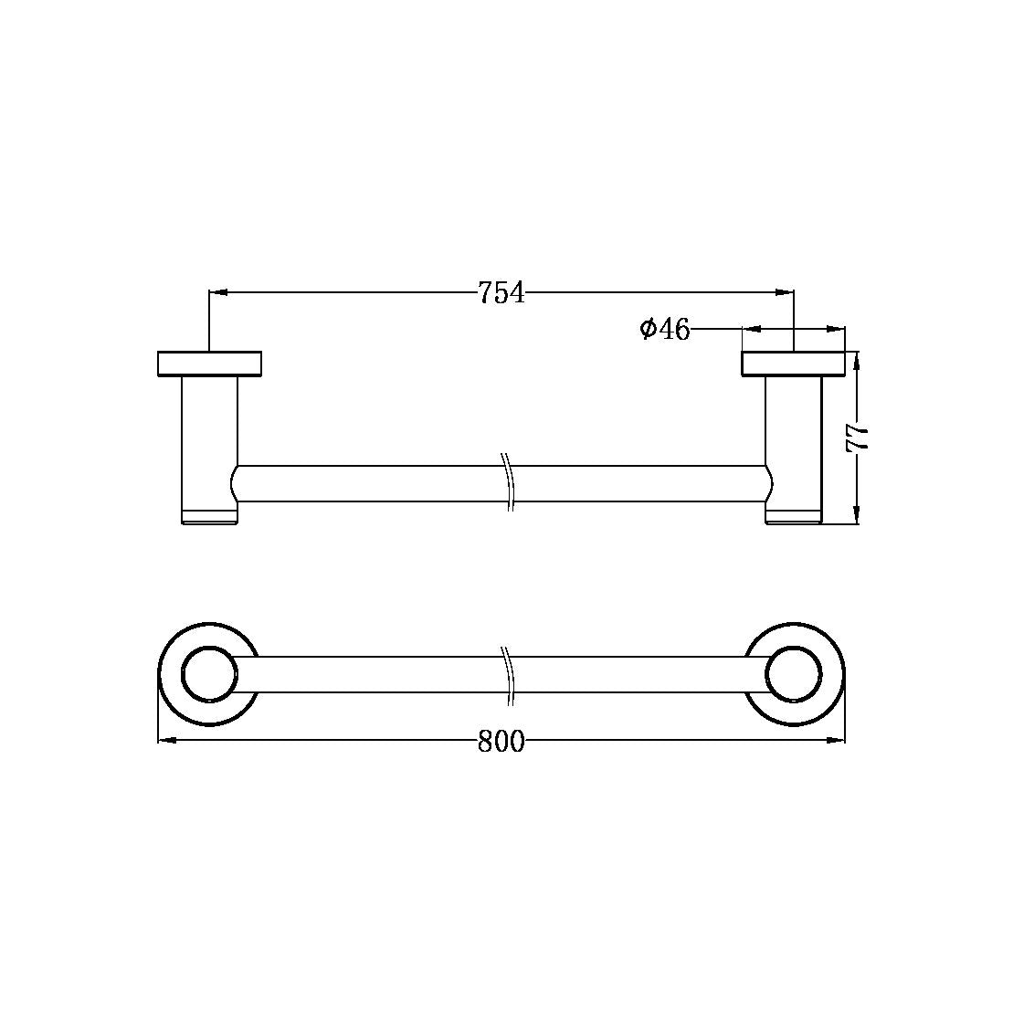 Nero Dolce Single Towel Rail 800mm - Brushed Nickel