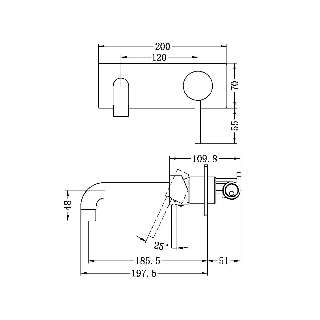 Nero Dolce Wall Basin Mixer - Brushed Nickel