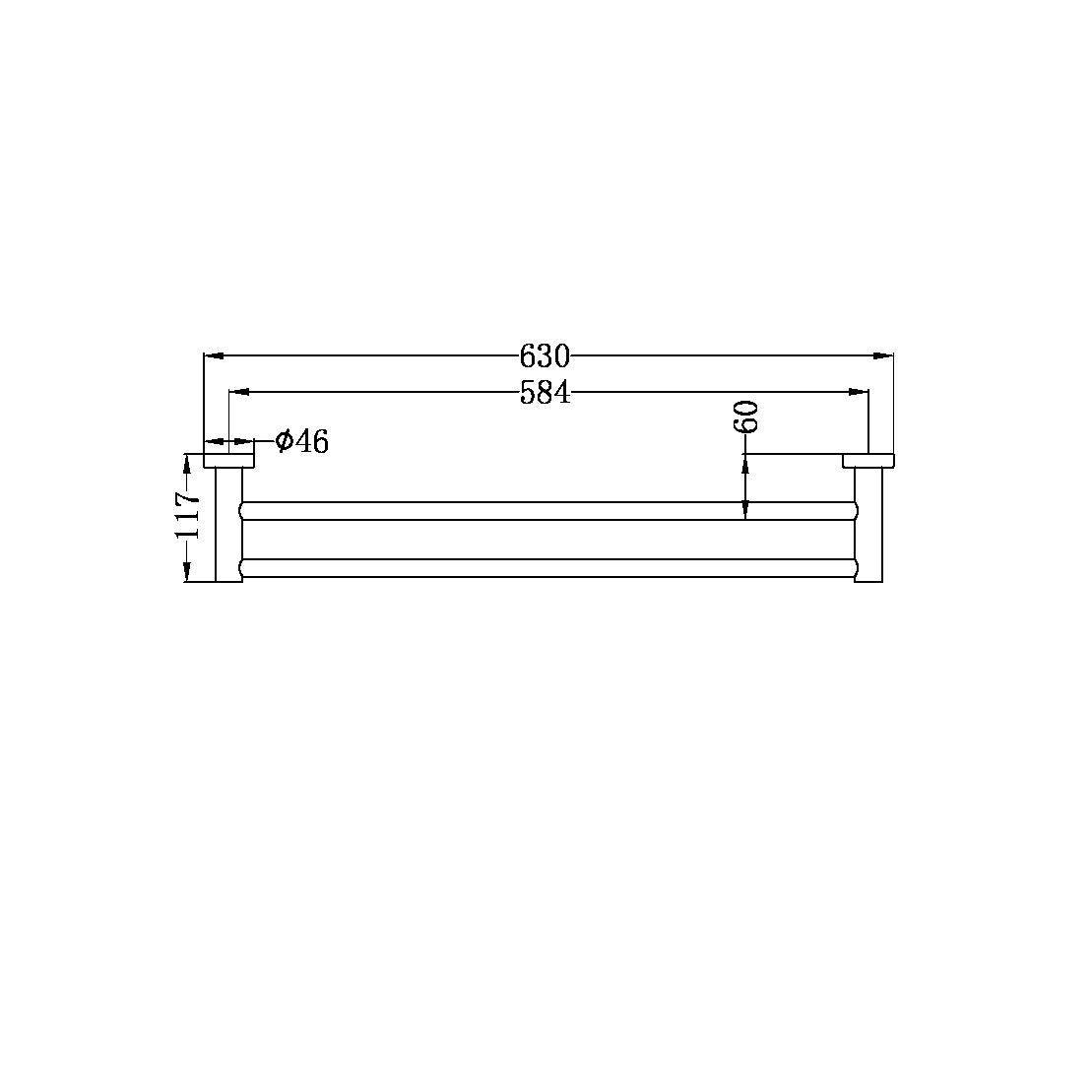 Nero Mecca Double Towel Rail 600mm - Chrome