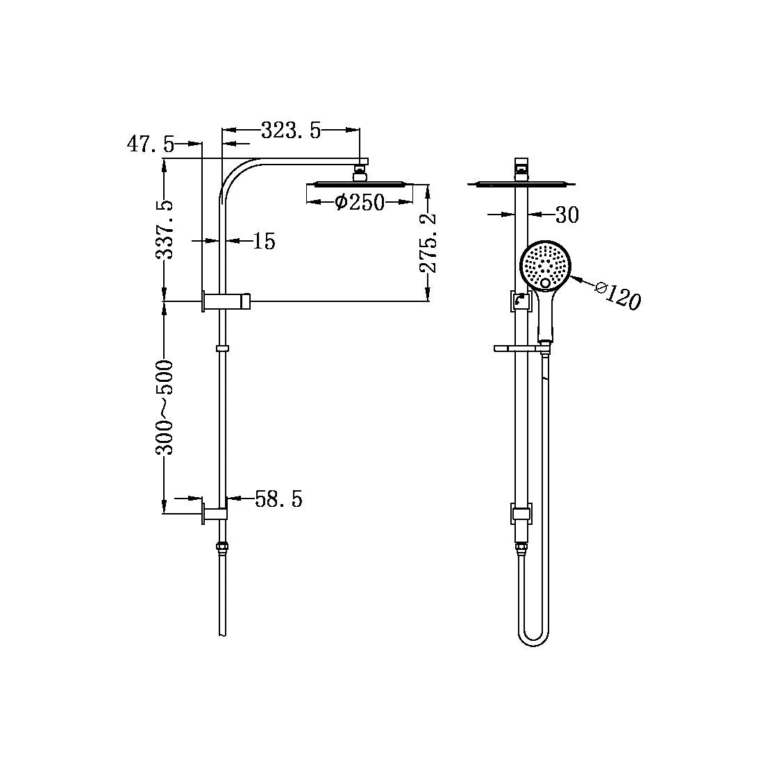 Nero Mecca/Bianca Shower Set Round Head - Brushed Nickel