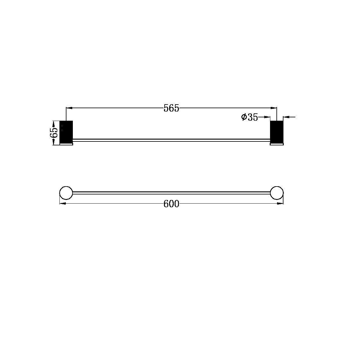 Nero Opal Single Towel Rail 600mm - Brushed Nickel