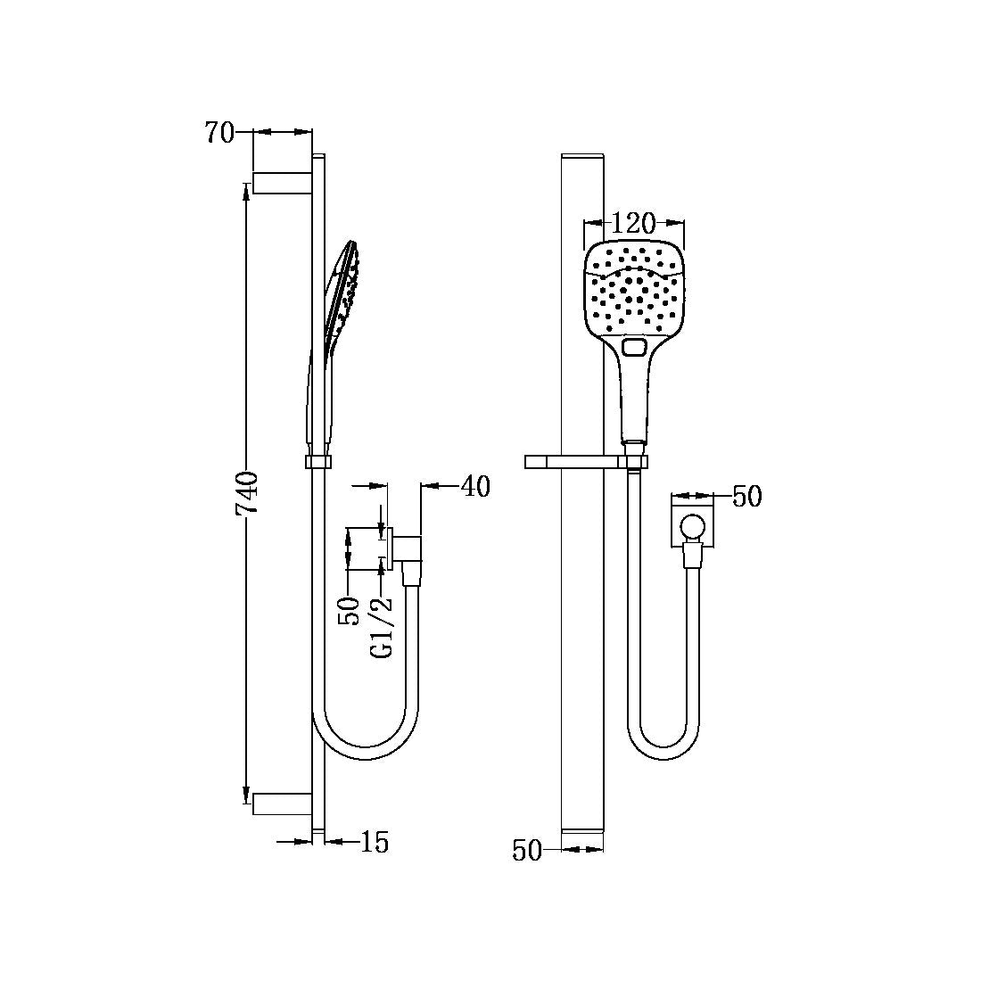 Nero Rain 3 Function Rail Shower - Chrome