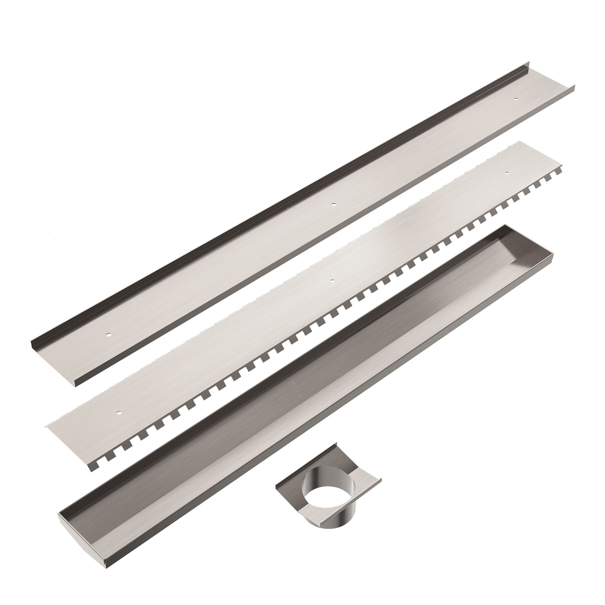 Nero Tile Insert V Channel Floor Grate 89mm Outlet - Brushed Nickel