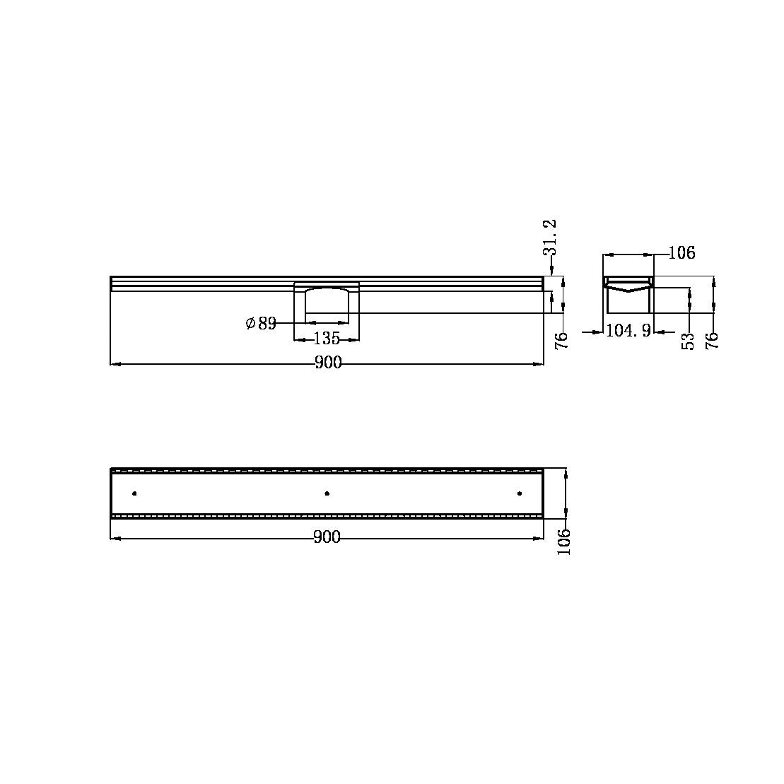 Nero Tile Insert V Channel Floor Grate 89mm Outlet - Brushed Nickel