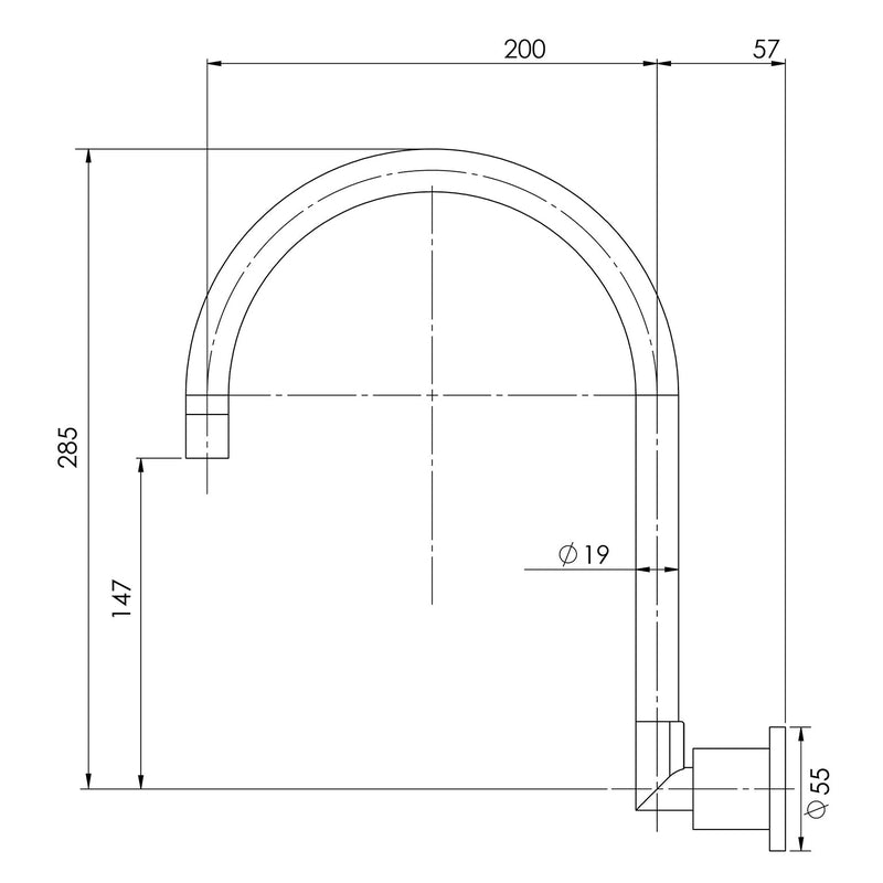 Phoenix Vivid Pin Lever Wall Sink Outlet 200mm Gooseneck - Chrome