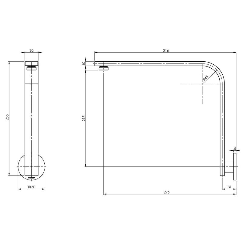 Phoenix Vivid Slimline High-Rise Shower Arm Round Plate - Brushed Gold