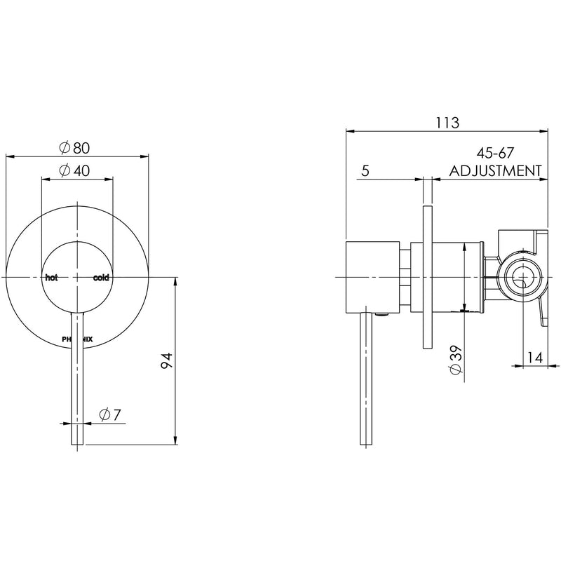 Phoenix Vivid Slimline Shower / Wall Mixer - Brushed Nickel