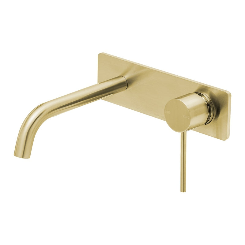 Phoenix Vivid Slimline Wall Basin / Bath Mixer Set 180mm Curved - Brushed Gold
