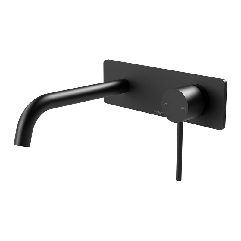 Phoenix Vivid Slimline Wall Basin / Bath Mixer Set 180mm Curved - Matte Black